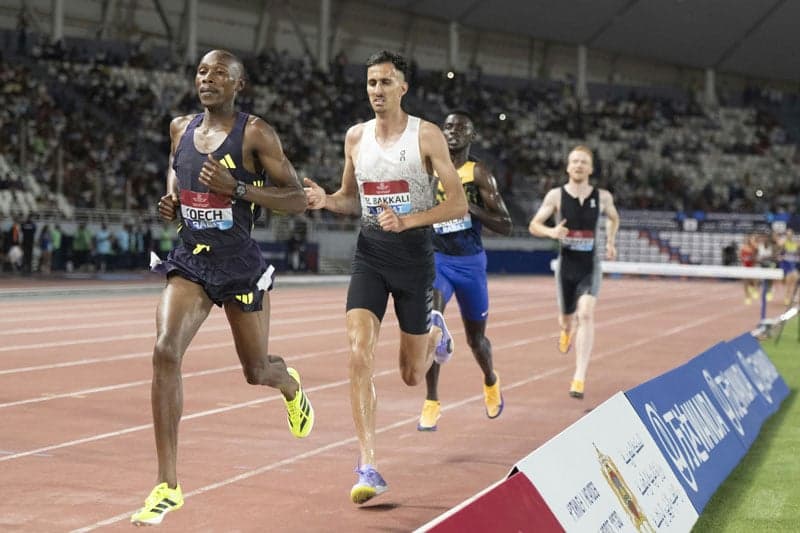 Sufyan El Bakkali wins the 3000 meters steeplechase at the Mohammed VI International Meeting.